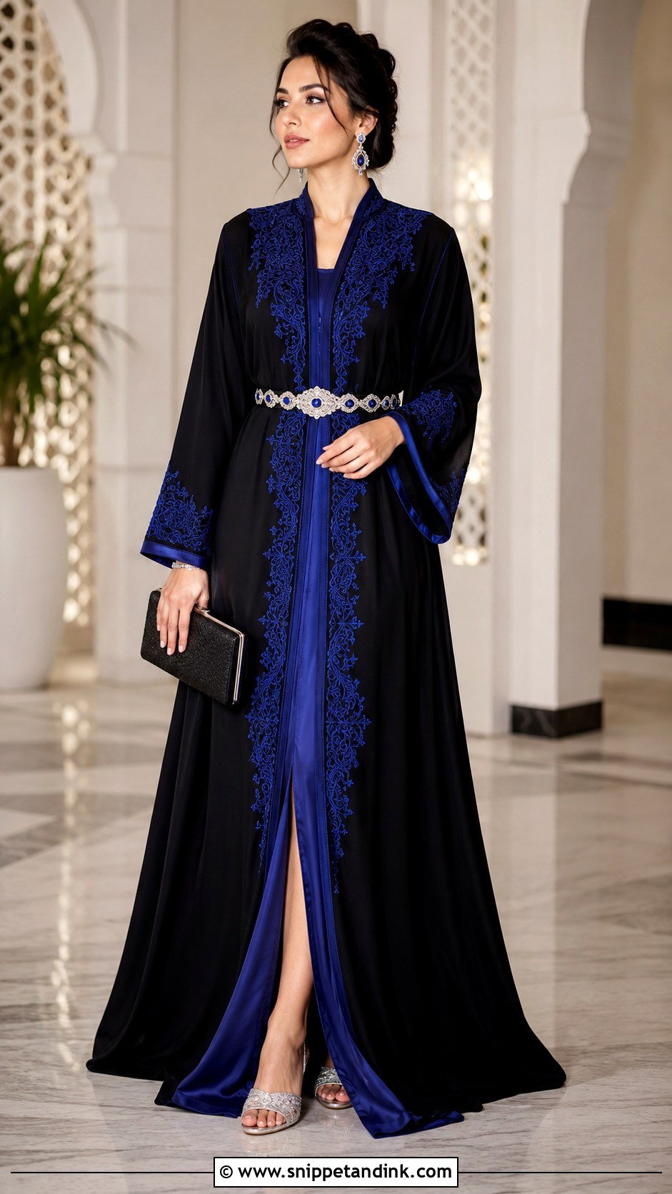 Black Moroccan Caftan With Royal Blue Accents - Snippet and Ink - 20 Black Moroccan Caftan Ideas