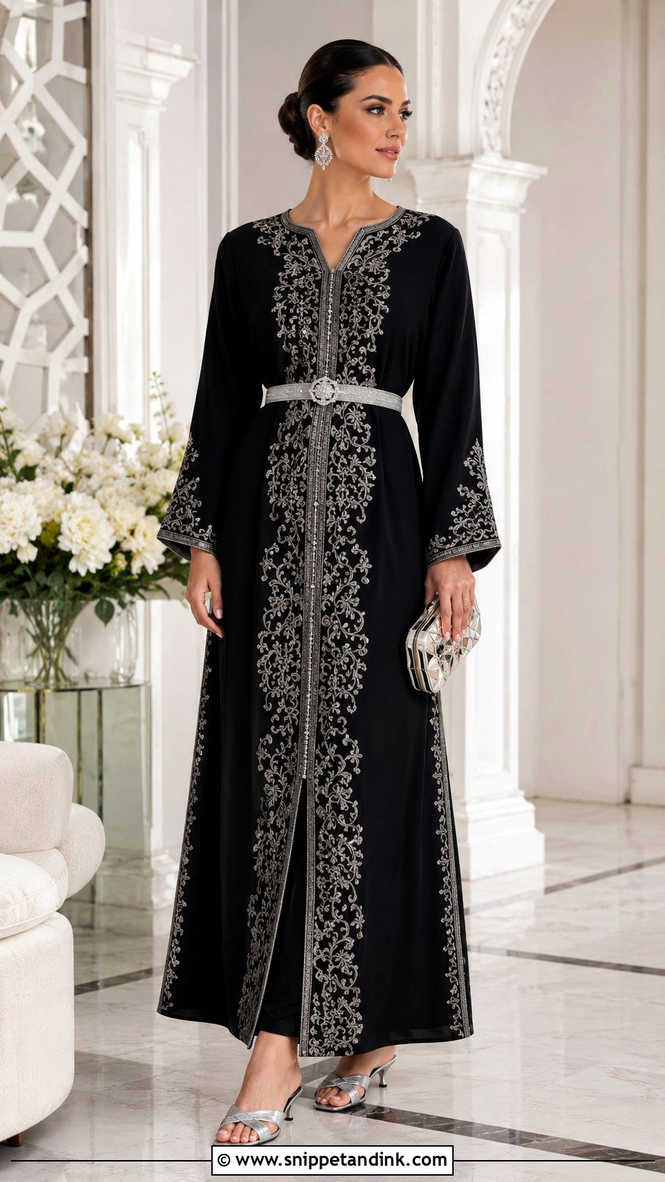 Black Moroccan Caftan With Silver Embroidery - Snippet and Ink - 20 Black Moroccan Caftan Ideas
