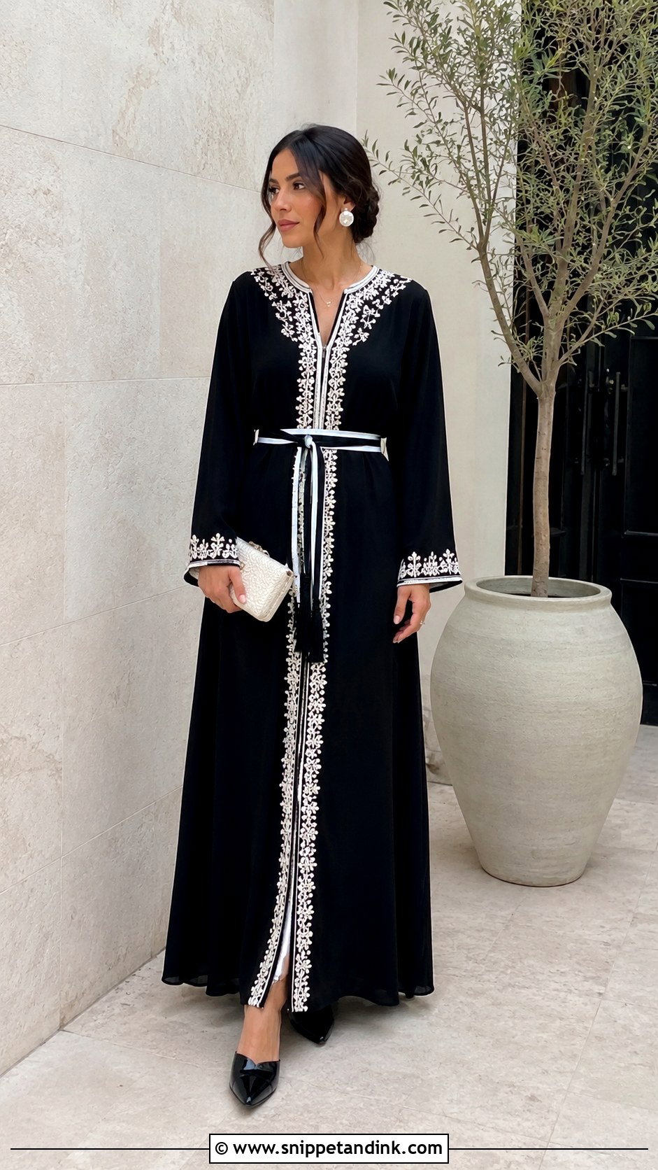Black Moroccan Caftan With White Embroidery - Snippet and Ink - 20 Black Moroccan Caftan Ideas