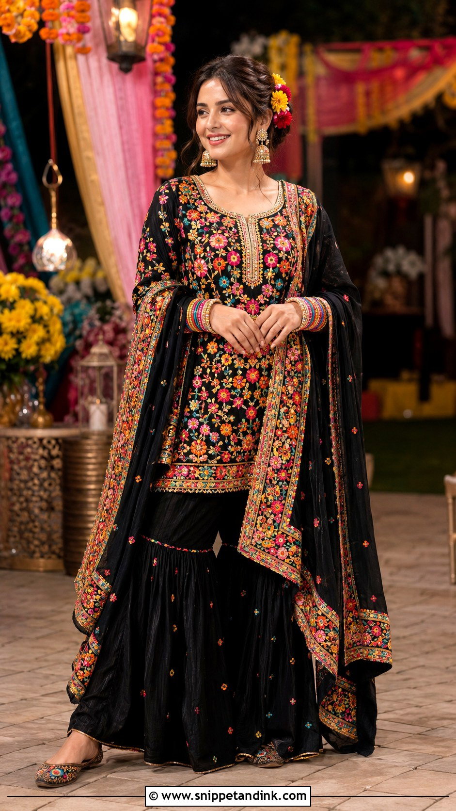 Black Multicolor Embroidered Mehndi Outfit - Snippet and Ink - 20 Mehndi Day Outfits