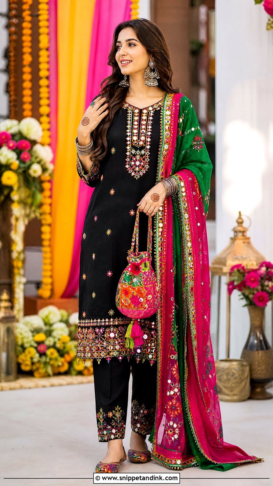 Black Multicolor Suit for Mehndi - Snippet and Ink - 20 Suit for Mehndi Function Ideas