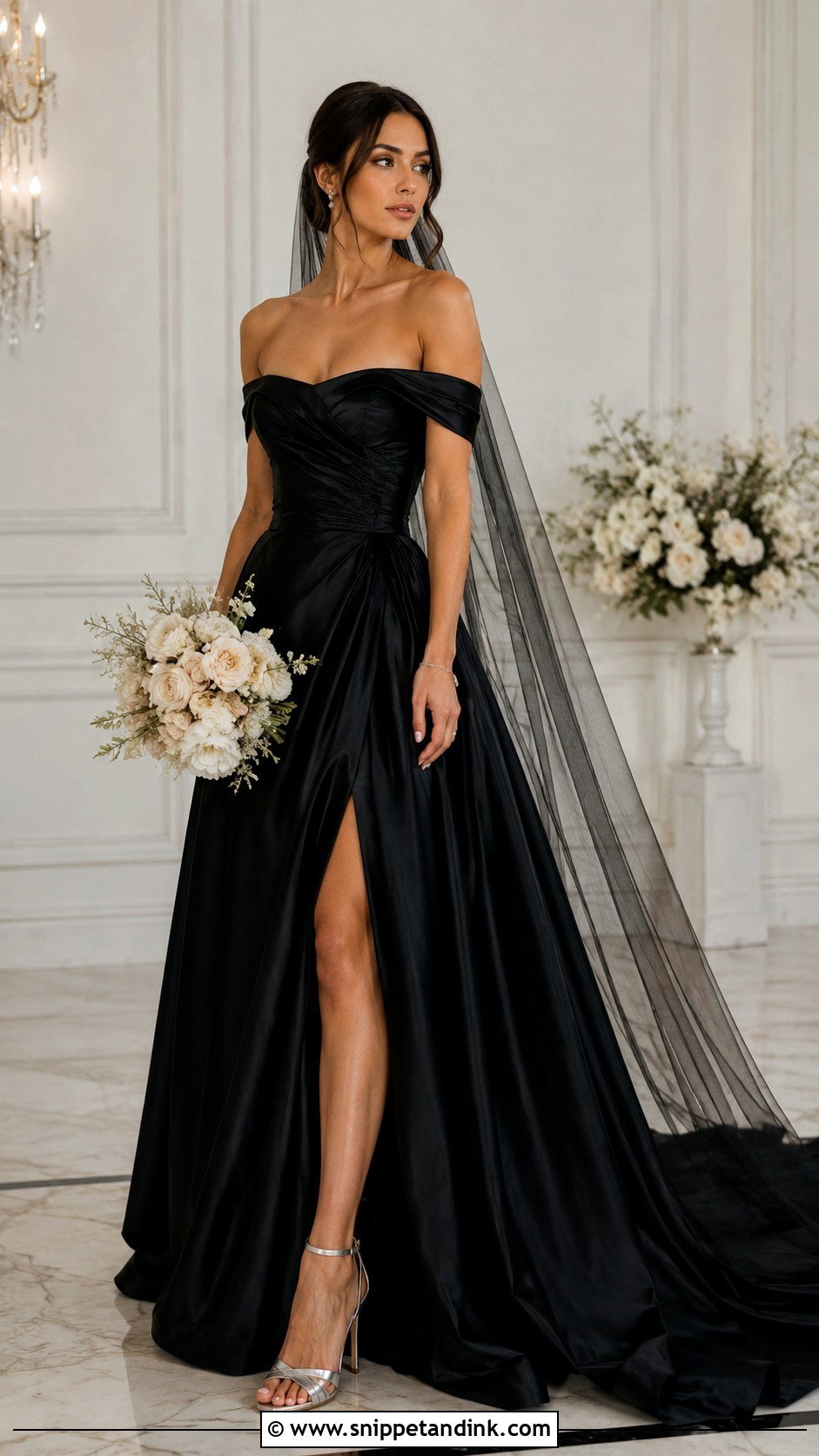 Black Off Shoulder Bridal Dress - Snippet and Ink - 30 Black Bridal Dresses