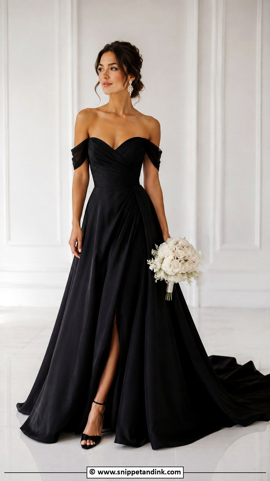 Black Off Shoulder Bridal Gown - Snippet and Ink - 25 Black Bridal Gown Ideas