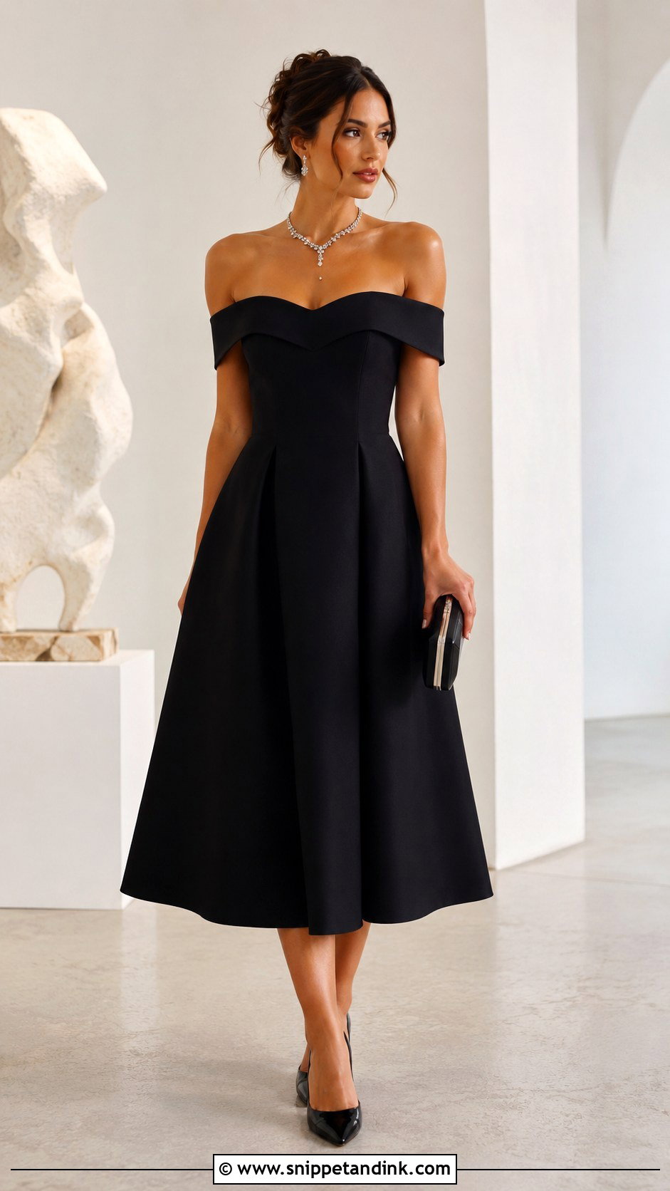 Black Off Shoulder Dress Outfit - Snippet and Ink - 20 Black Wedding Attire Ideas