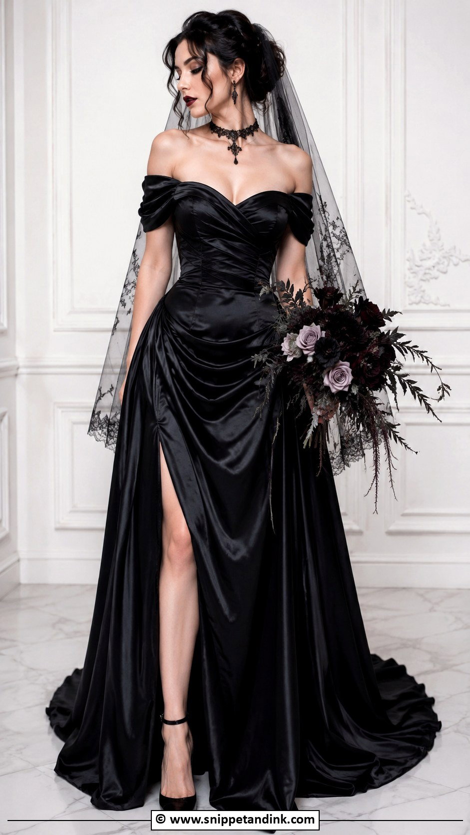 Black Off Shoulder Goth Wedding Dress - Snippet and Ink - 30 Goth Wedding Dress Ideas