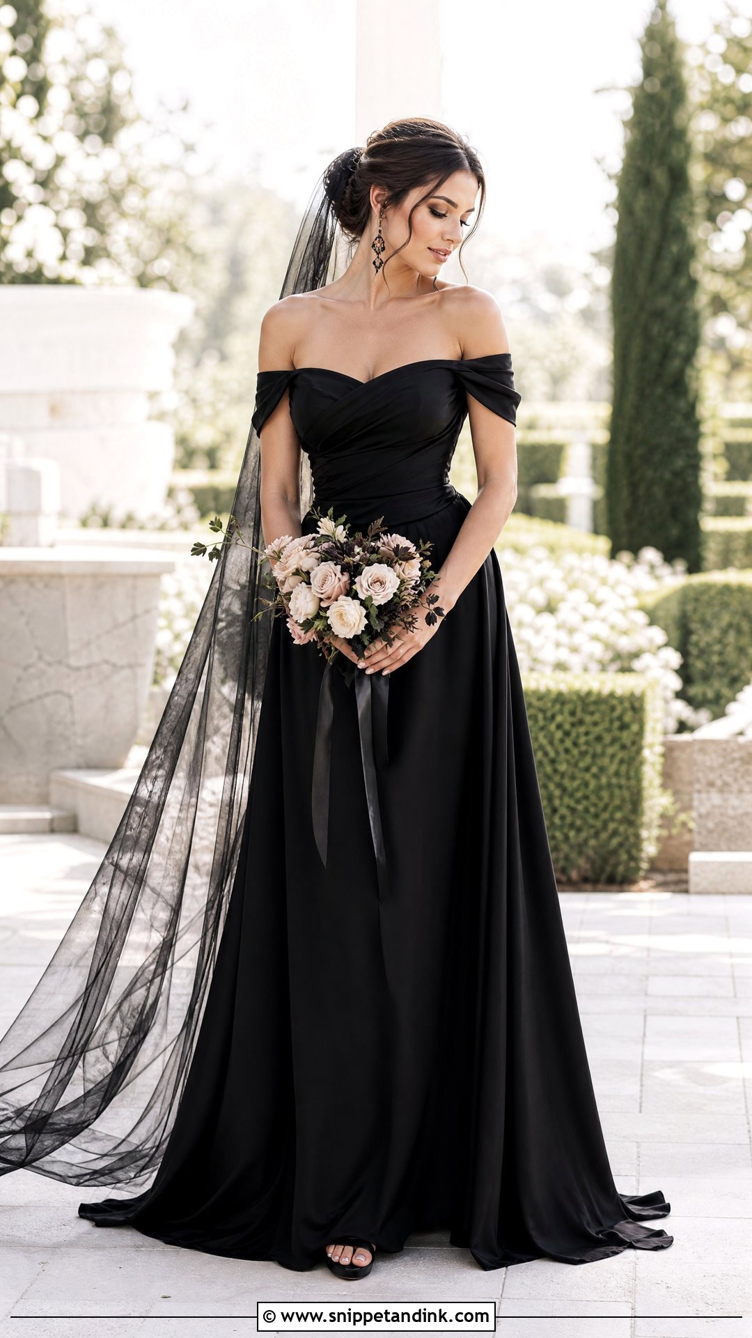 Black Off Shoulder Gown Bride - Snippet and Ink - 20 Bride in Black Ideas