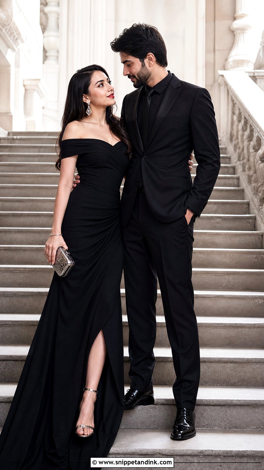 Black Off Shoulder Gown Pre Wedding Outfit - Snippet and Ink - 20 Pre Wedding Western Outfits