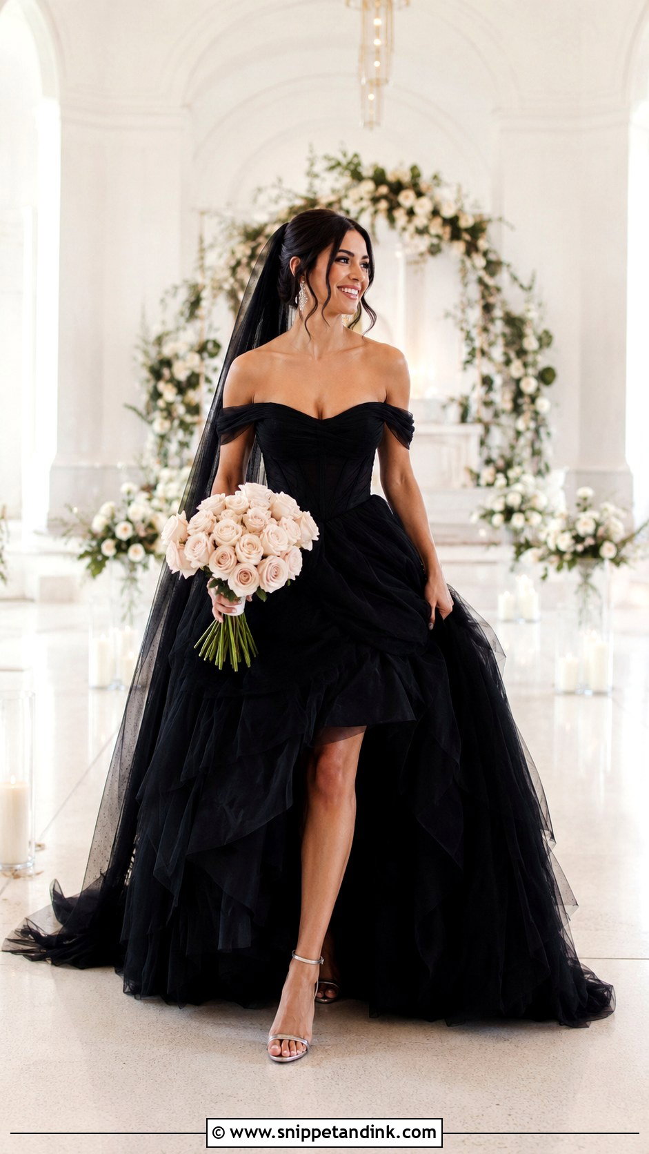 Black Off Shoulder Tulle Wedding Dress - Snippet and Ink - 20 Classy Black Wedding Dress Ideas