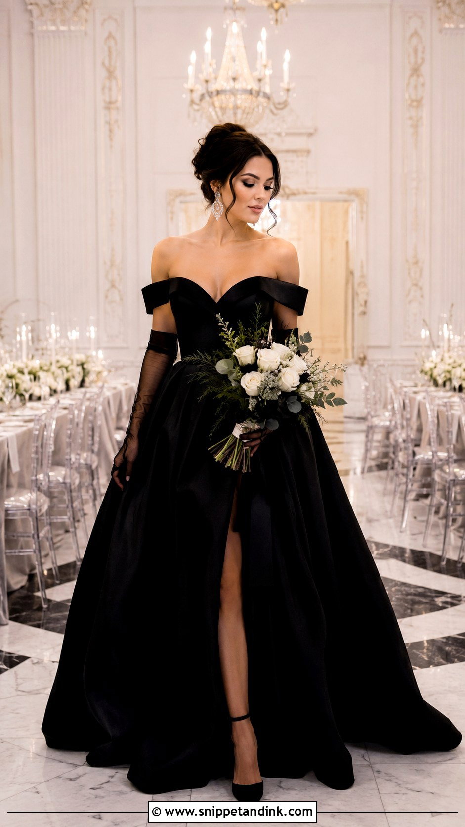 Black Off Shoulder Wedding Dress - Snippet and Ink - 30 Black Wedding Dress Ideas