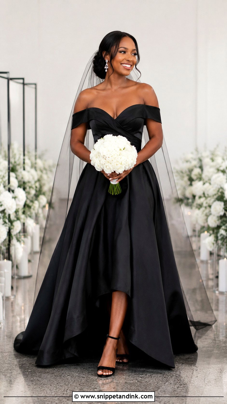 Black Off Shoulder Wedding Dress - Snippet and Ink - 20 Black Bride Dress Ideas