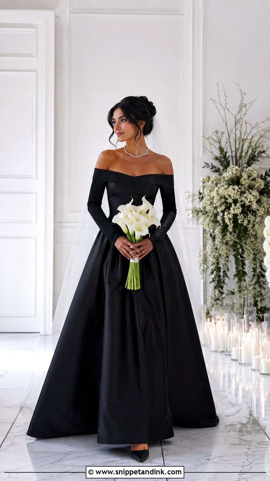 Black Off Shoulder Wedding Dress With Long Sleeves - Snippet and Ink - 20 Black Wedding Dress with Sleeves