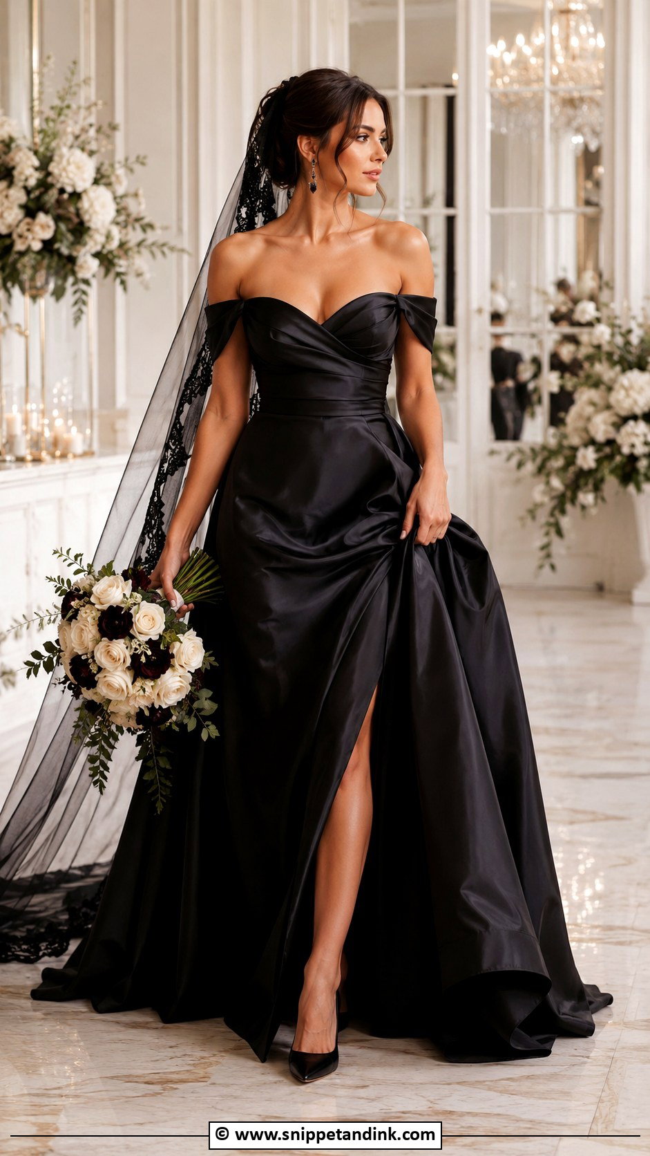 Black Off Shoulder Wedding Dress - Snippet and Ink - 25 Dark Wedding Dress Ideas