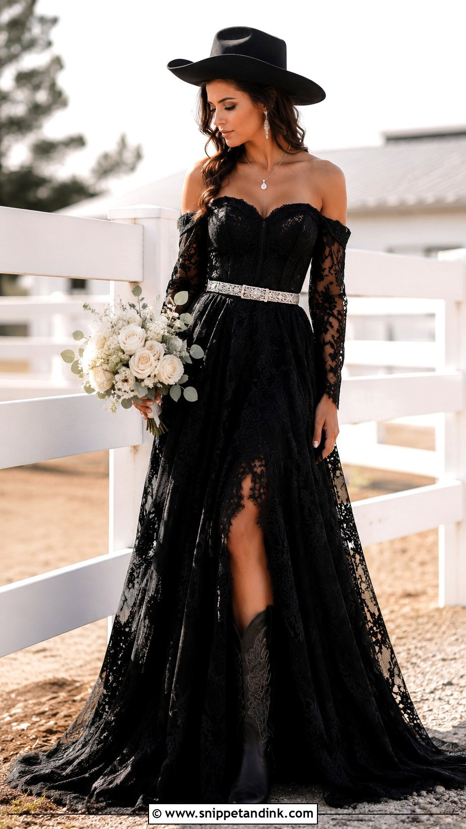 Black Off Shoulder Western Wedding Dress - Snippet and Ink - 20 Black Western Wedding Dress Ideas
