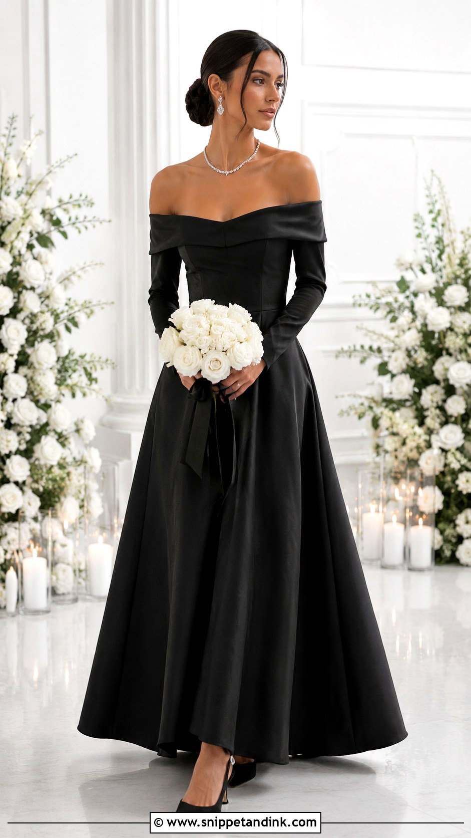 Black Off The Shoulder Long Sleeve Wedding Dress - Snippet and Ink - 20 Black Long Sleeve Wedding Dress Ideas