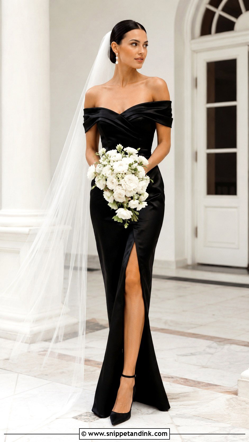 Black Off The Shoulder Wedding Dress - Snippet and Ink - 25 Black Wedding Dress Aesthetic Ideas