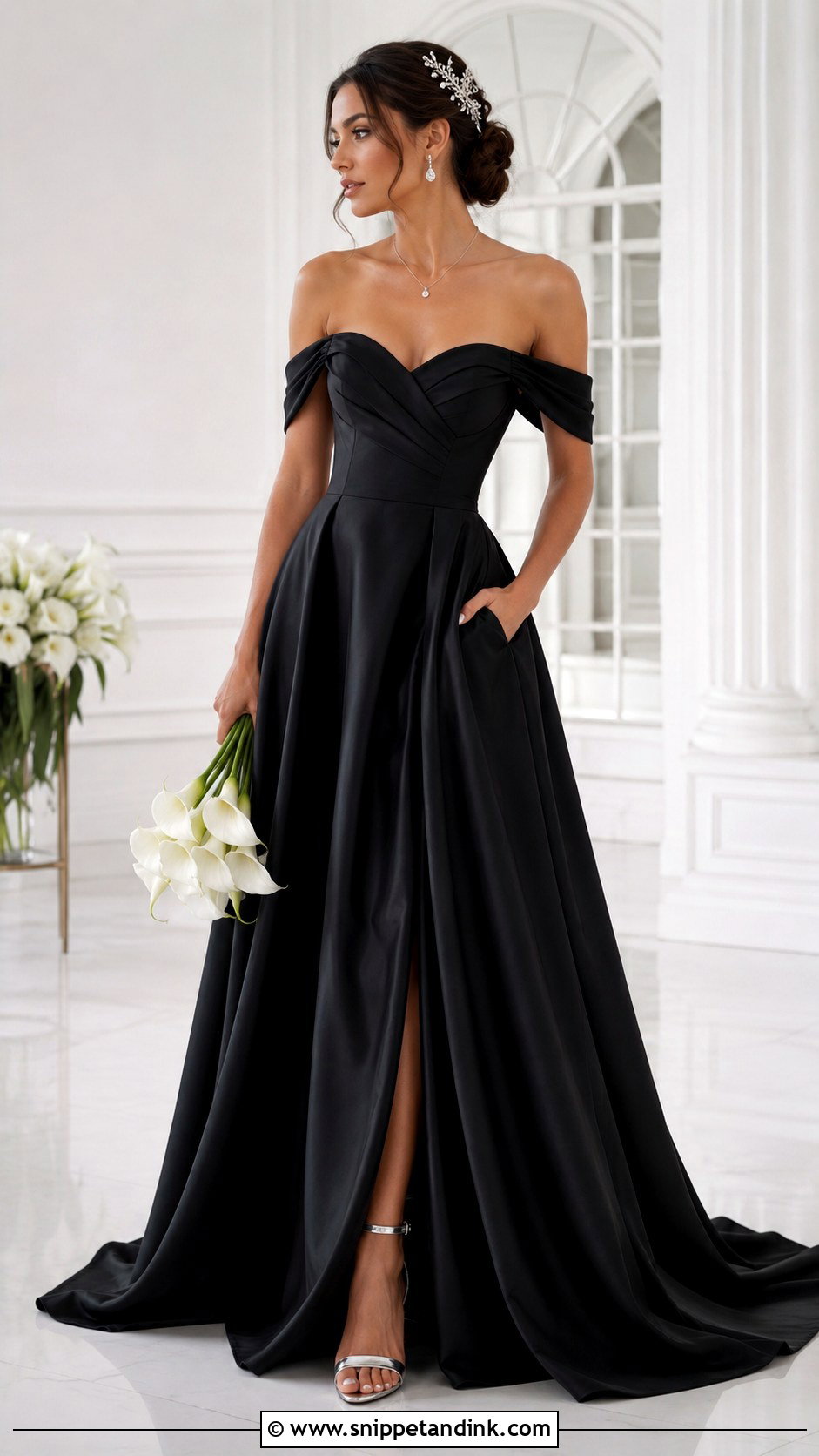 Black Off The Shoulder Wedding Dress - Snippet and Ink - 20 Black Wedding Dress Wedding Ideas