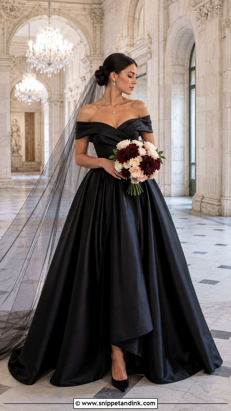 Black Off The Shoulder Wedding Dress - Snippet and Ink - 20 Moody Wedding Dress Ideas
