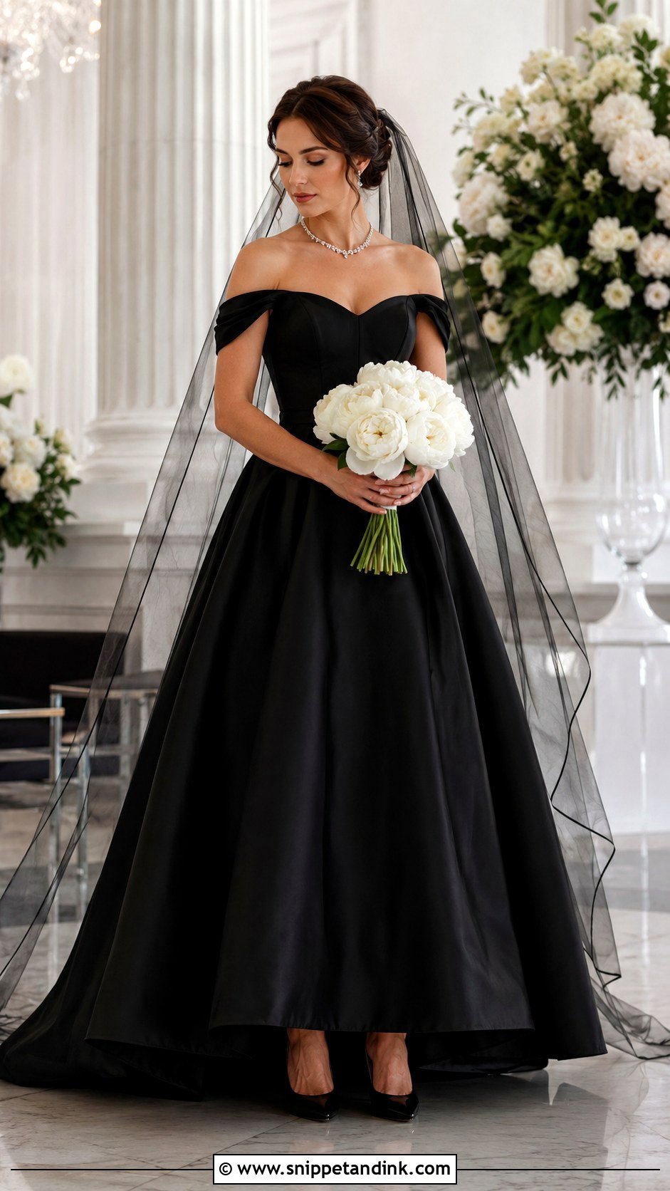 Black Off The Shoulder Wedding Gown - Snippet and Ink - 20 Black Wedding Gown Ideas