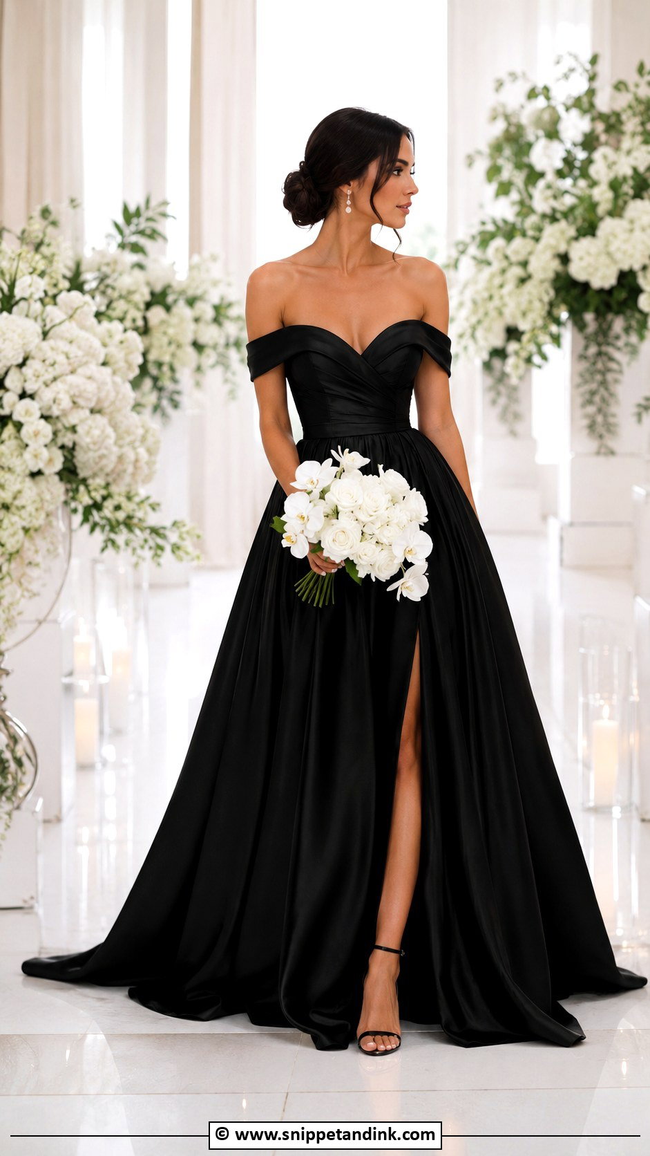 Black Off The Shoulder Wedding Gown - Snippet and Ink - 30 Black Wedding Gowns