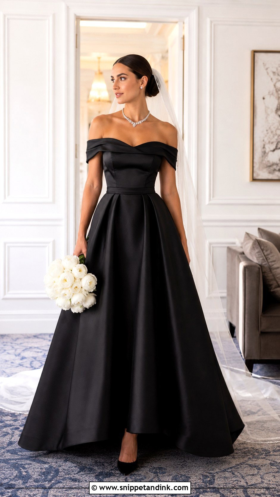 Black Off the Shoulder Wedding Dress - Snippet and Ink - 20 All Black Wedding Dress Ideas