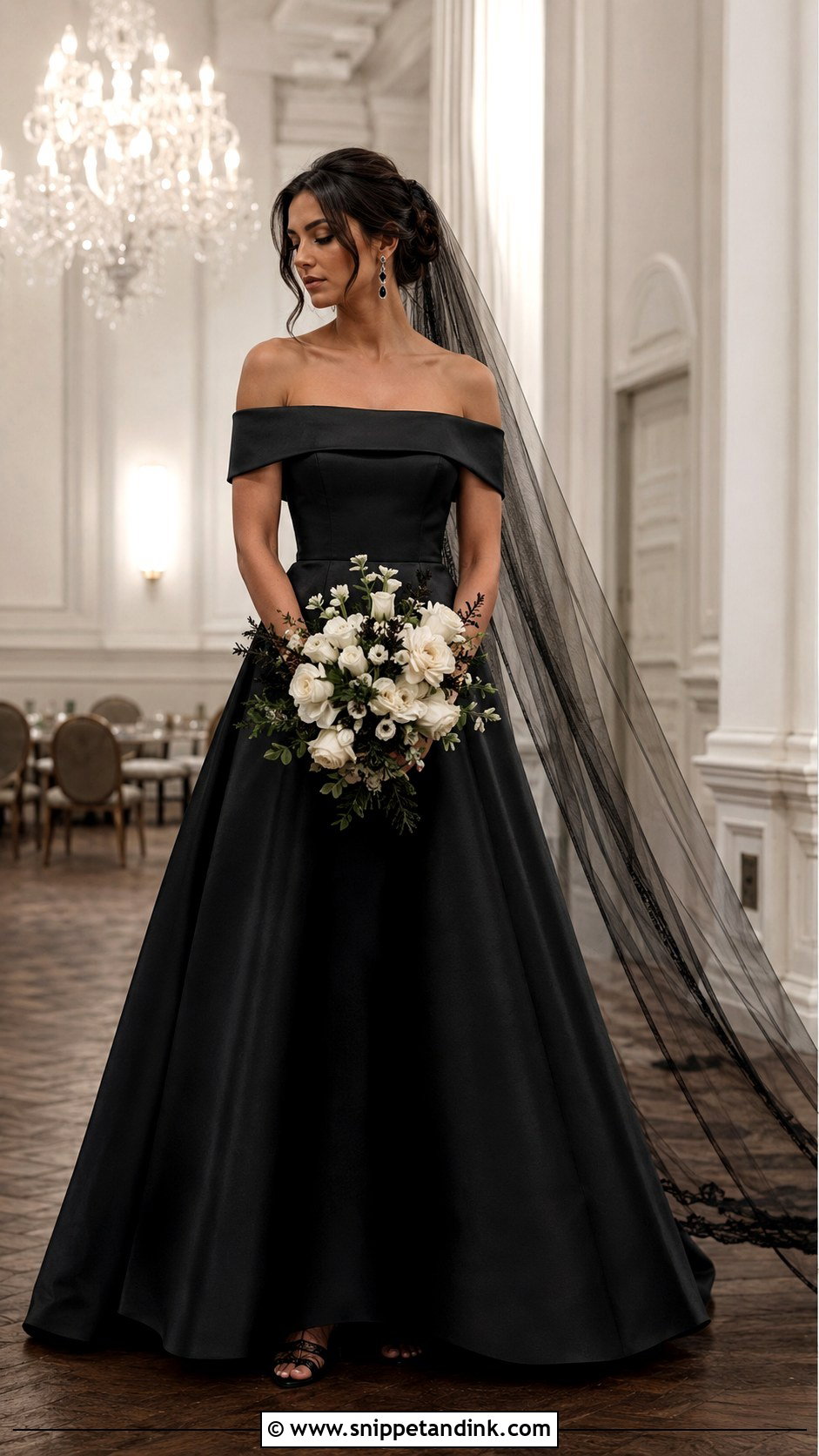 Black Off the Shoulder Wedding Gown - Snippet and Ink - 20 Black Wedding Gowns the Bride