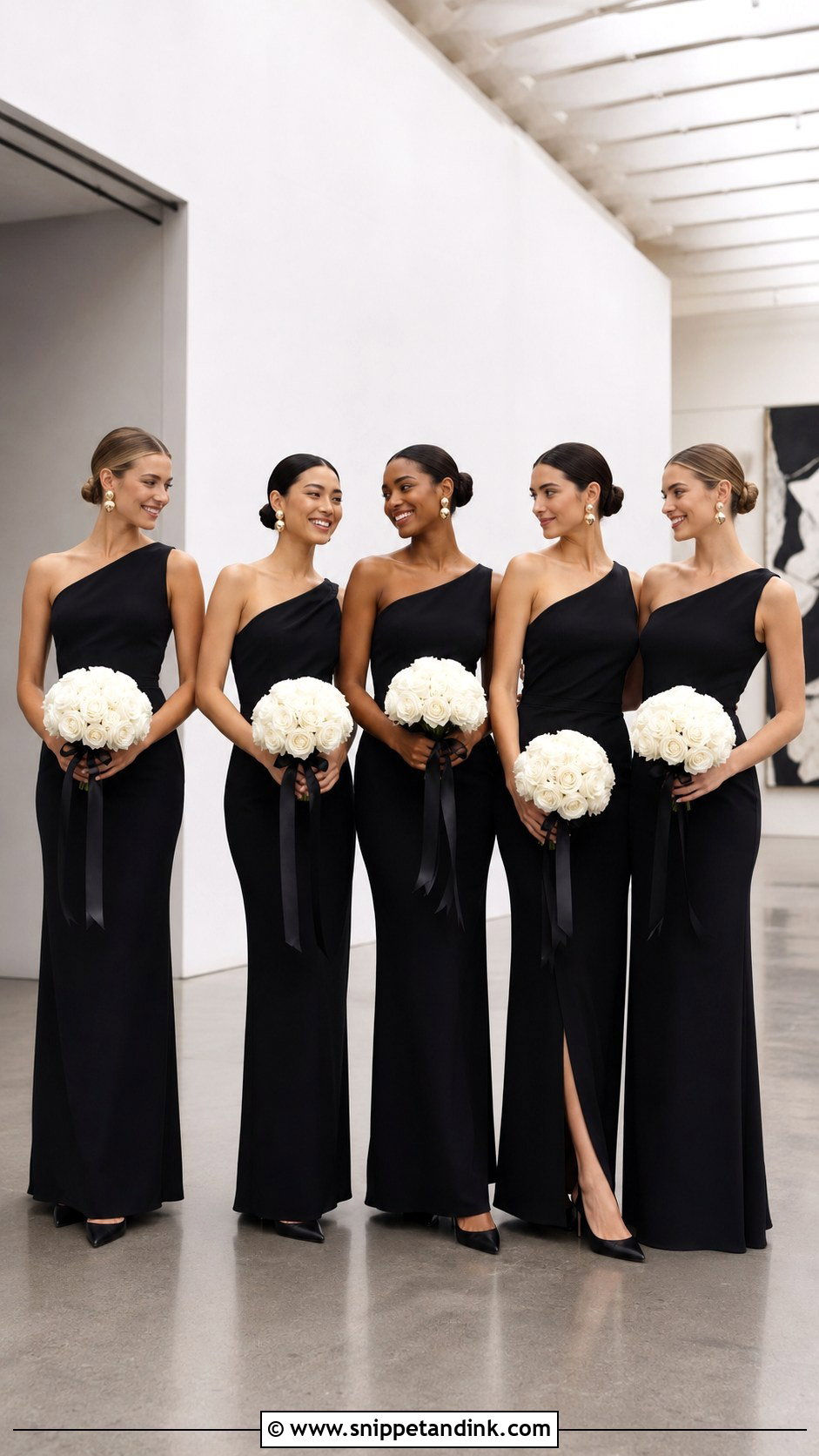 Black One Shoulder Bridesmaid Gowns - Snippet and Ink - 20 Bridal Party in Black Ideas