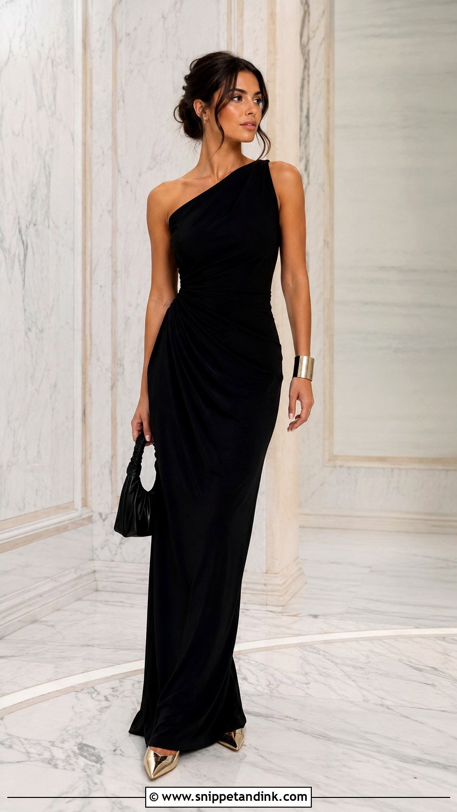 Black One Shoulder Gown Outfit - Snippet and Ink - 20 Black Wedding Attire Ideas