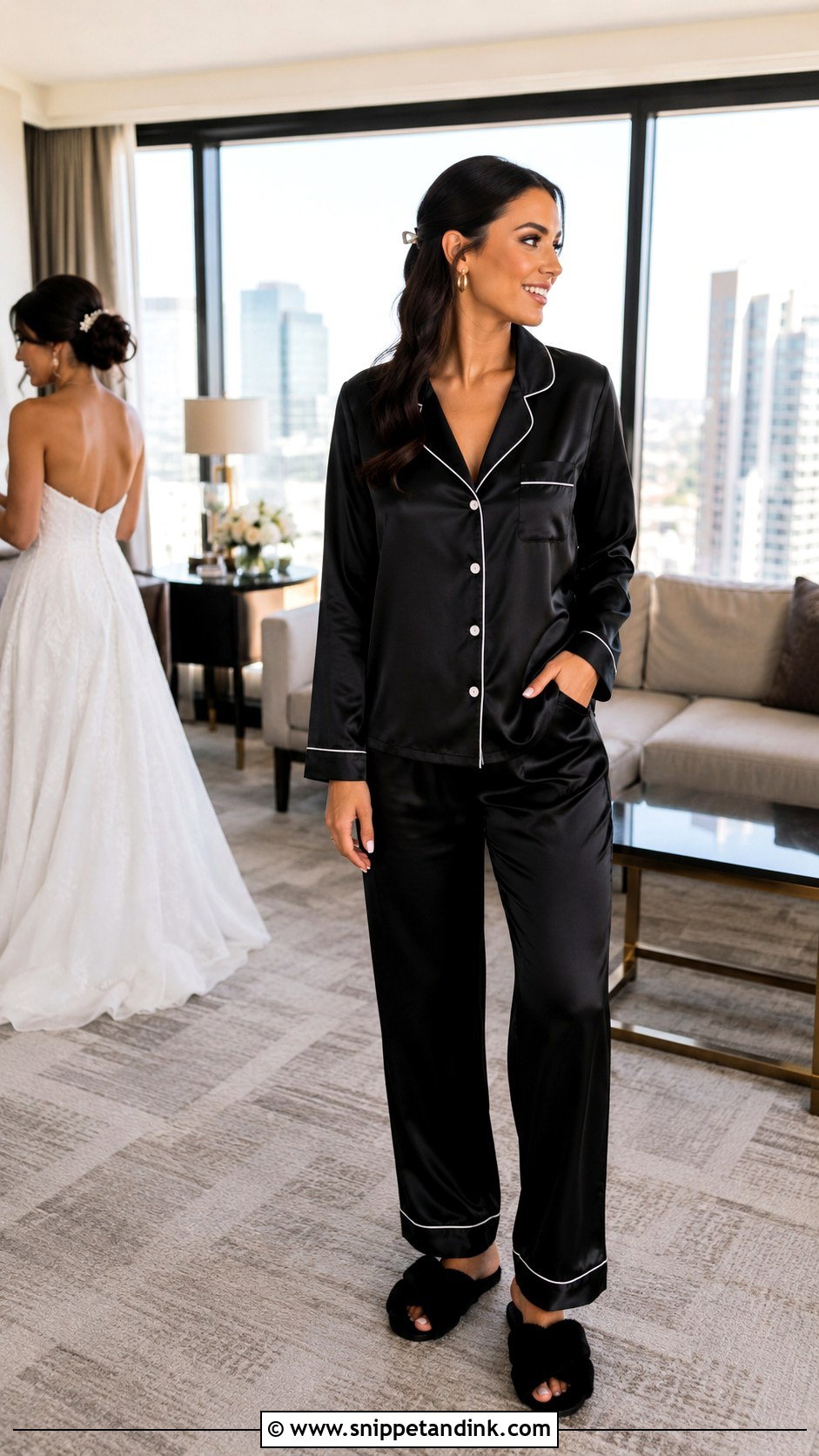 Black Pajama Set Wedding Morning Outfit - Snippet and Ink - 25 Wedding Morning Outfit Ideas