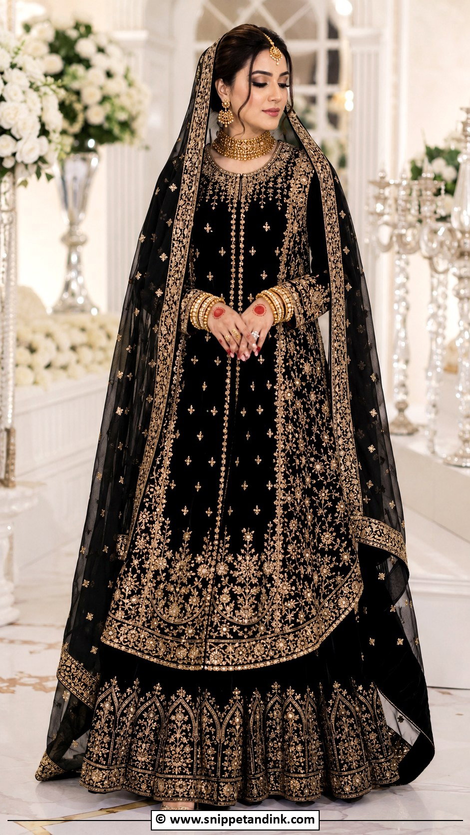 Black Pakistani Bridal Velvet Lehenga - Snippet and Ink - 35 Pakistani Bridal Wear Ideas
