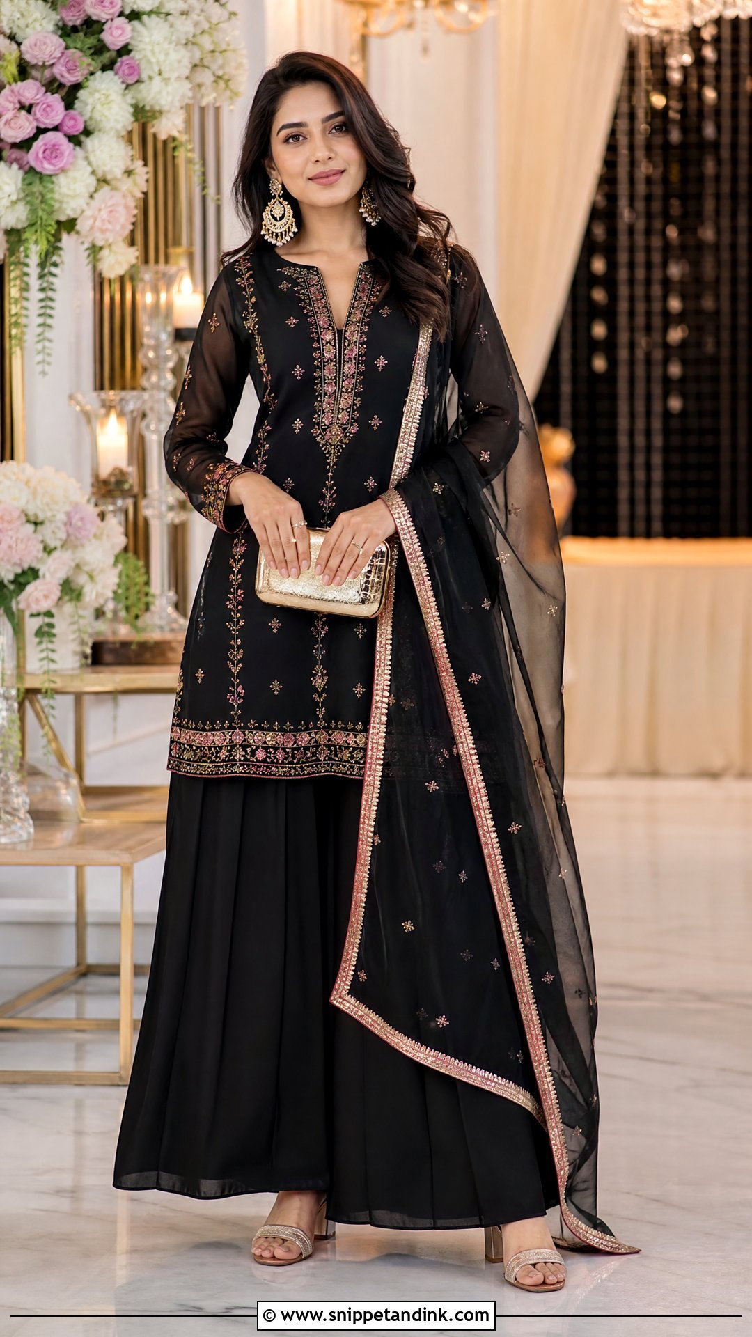 Black Palazzo Suit For Sangeet - Snippet and Ink - 25 Black Sangeet Outfit Ideas
