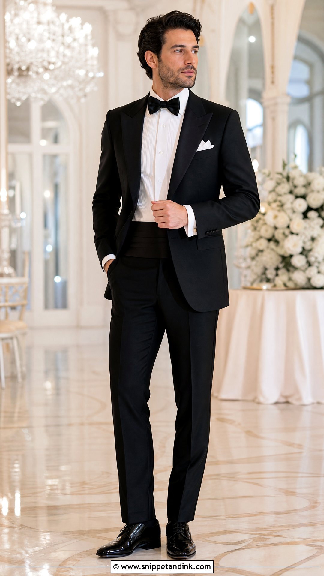 Black Peak Lapel Tuxedo With White Shirt - Snippet and Ink - 20 White and Black Tuxedo Wedding Ideas