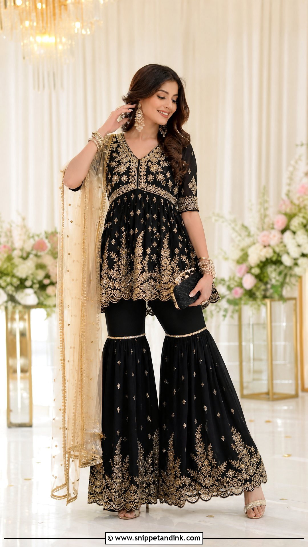 Black Peplum Sharara For Sangeet - Snippet and Ink - 25 Black Sangeet Outfit Ideas