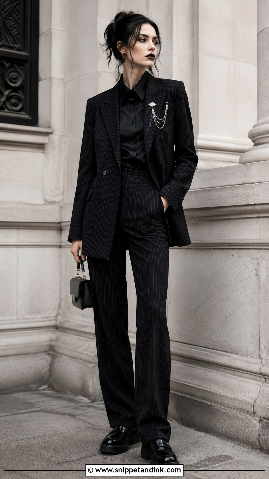 Black Pinstripe Goth Wedding Suit - Snippet and Ink - 20 Goth Wedding Suit Ideas