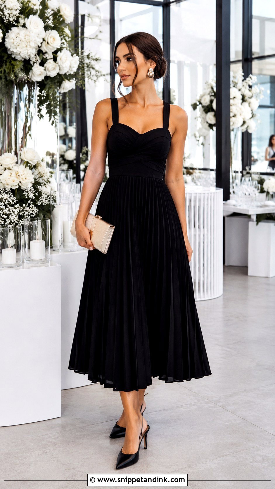 Black Pleated Dress Outfit - Snippet and Ink - 25 Black Wedding Outfit Ideas