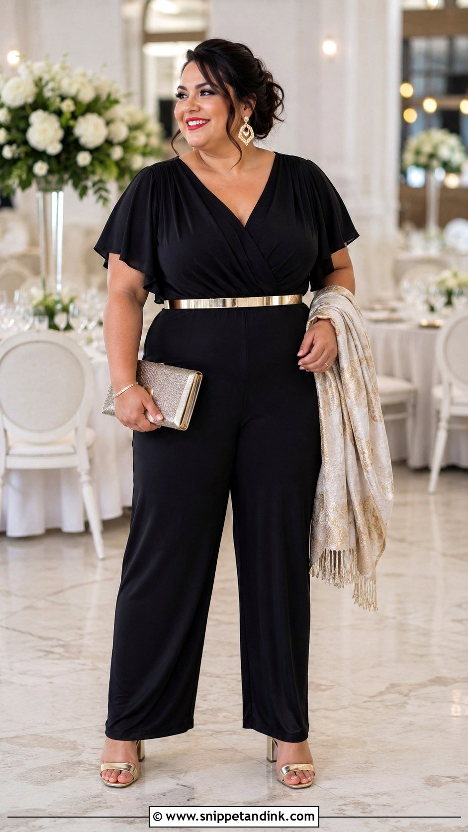 Black Plus Size Jumpsuit With A Metallic Belt - Snippet and Ink - 20 Black Jumpsuit Wedding Ideas