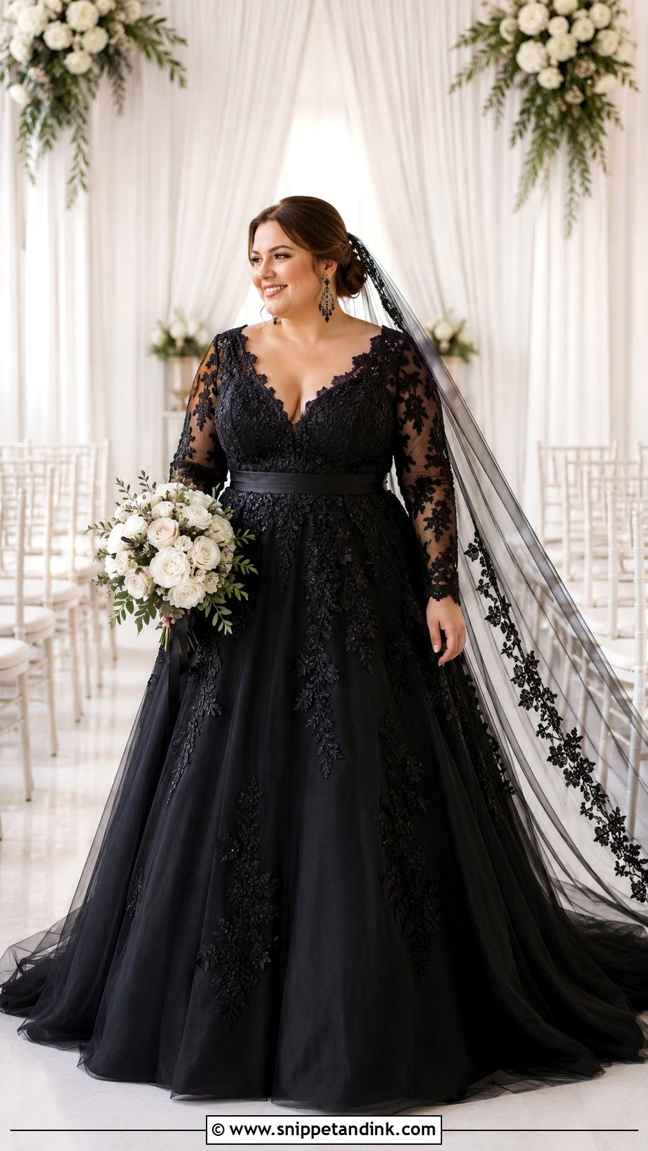 Black Plus Size Wedding Dress With Long Sleeves - Snippet and Ink - 20 Black Wedding Dress with Sleeves