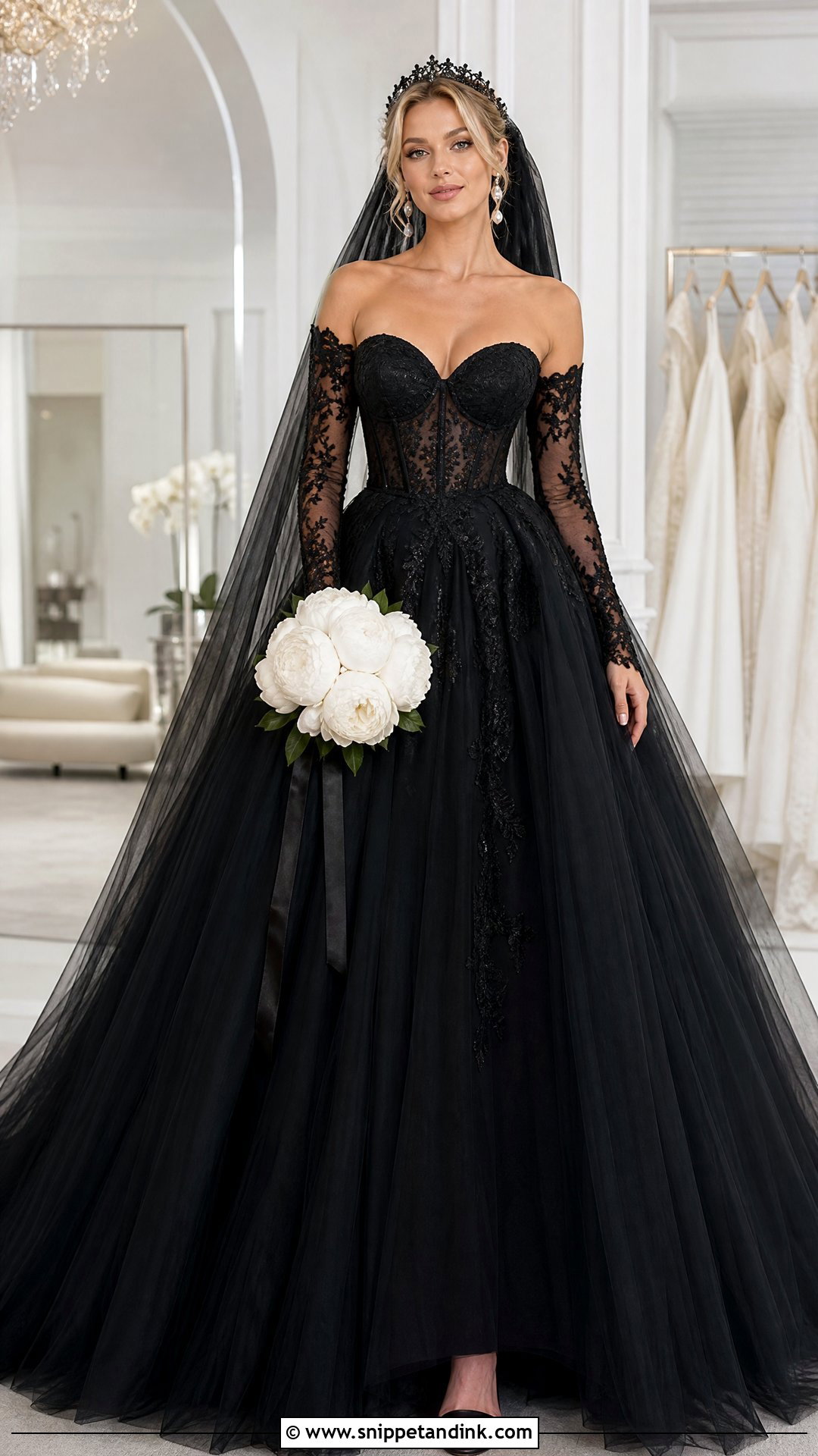 Black Princess Wedding Dress With Detachable Sleeves - Snippet and Ink - 20 Princess Wedding Dresses Black