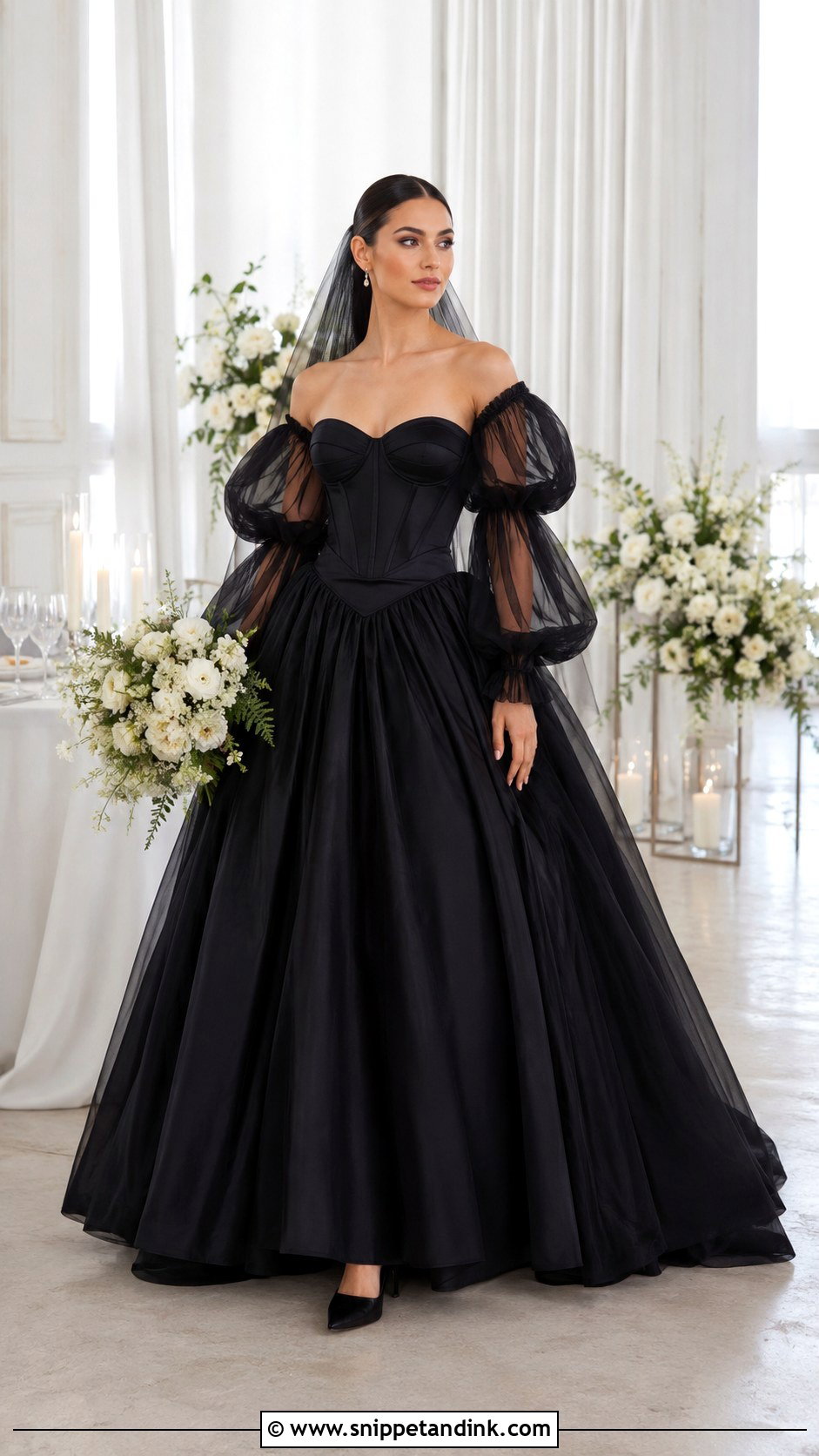 Black Puff Sleeve Ball Gown Wedding Dress - Snippet and Ink - 20 Black Ball Gown Wedding Dress Ideas