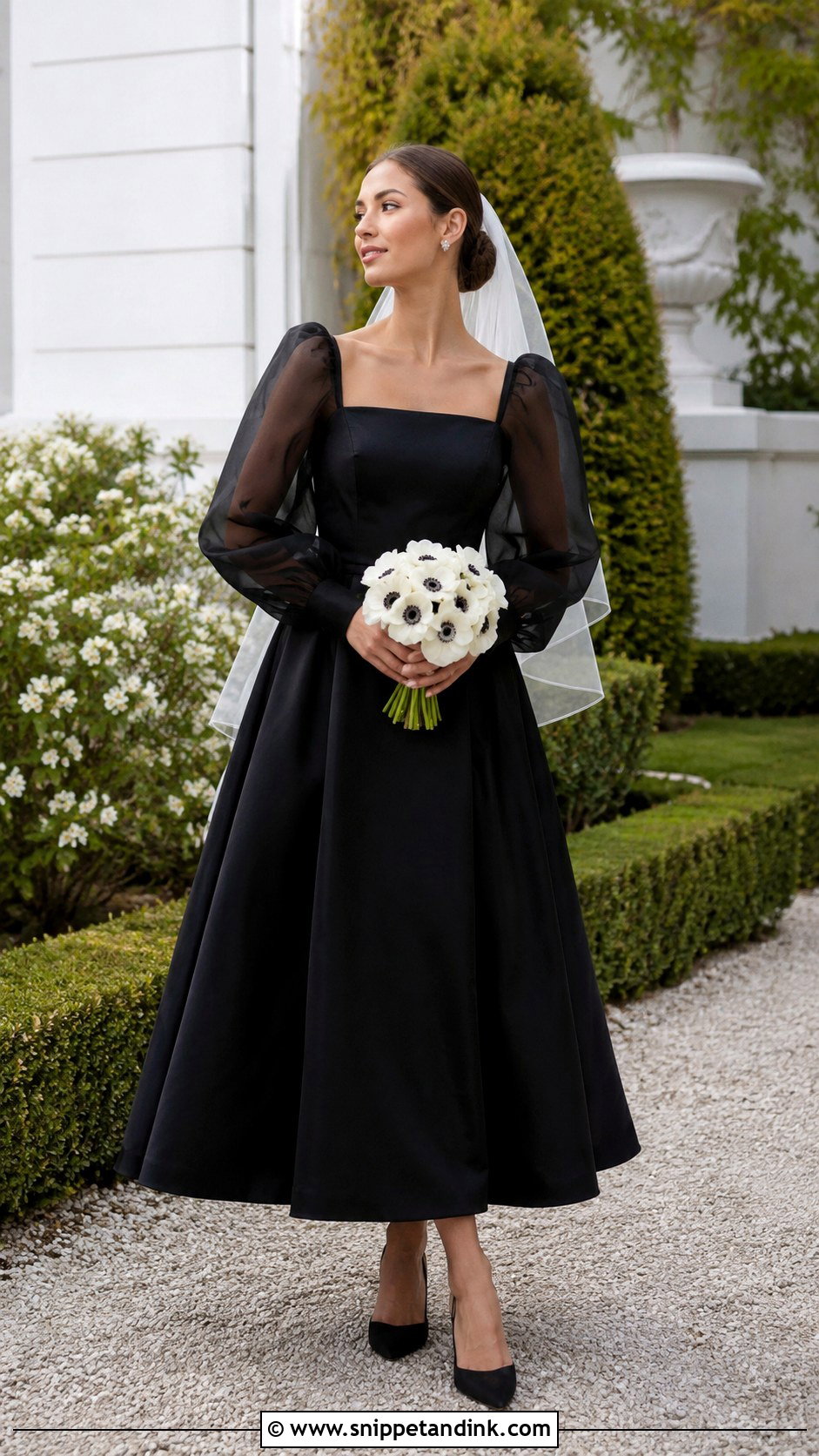 Black Puff Sleeve Wedding Dress - Snippet and Ink - 20 All Black Wedding Dress Ideas