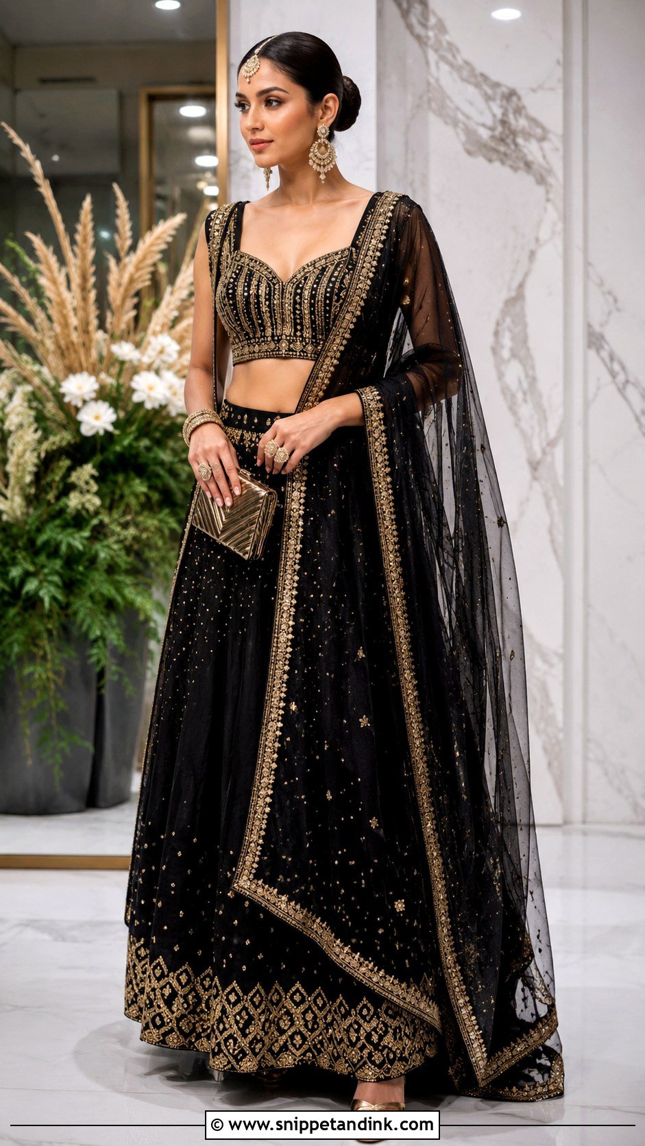 Black Punjabi Wedding Lengha With Gold Embellishment - Snippet and Ink - 25 Punjabi Wedding Lengha Ideas