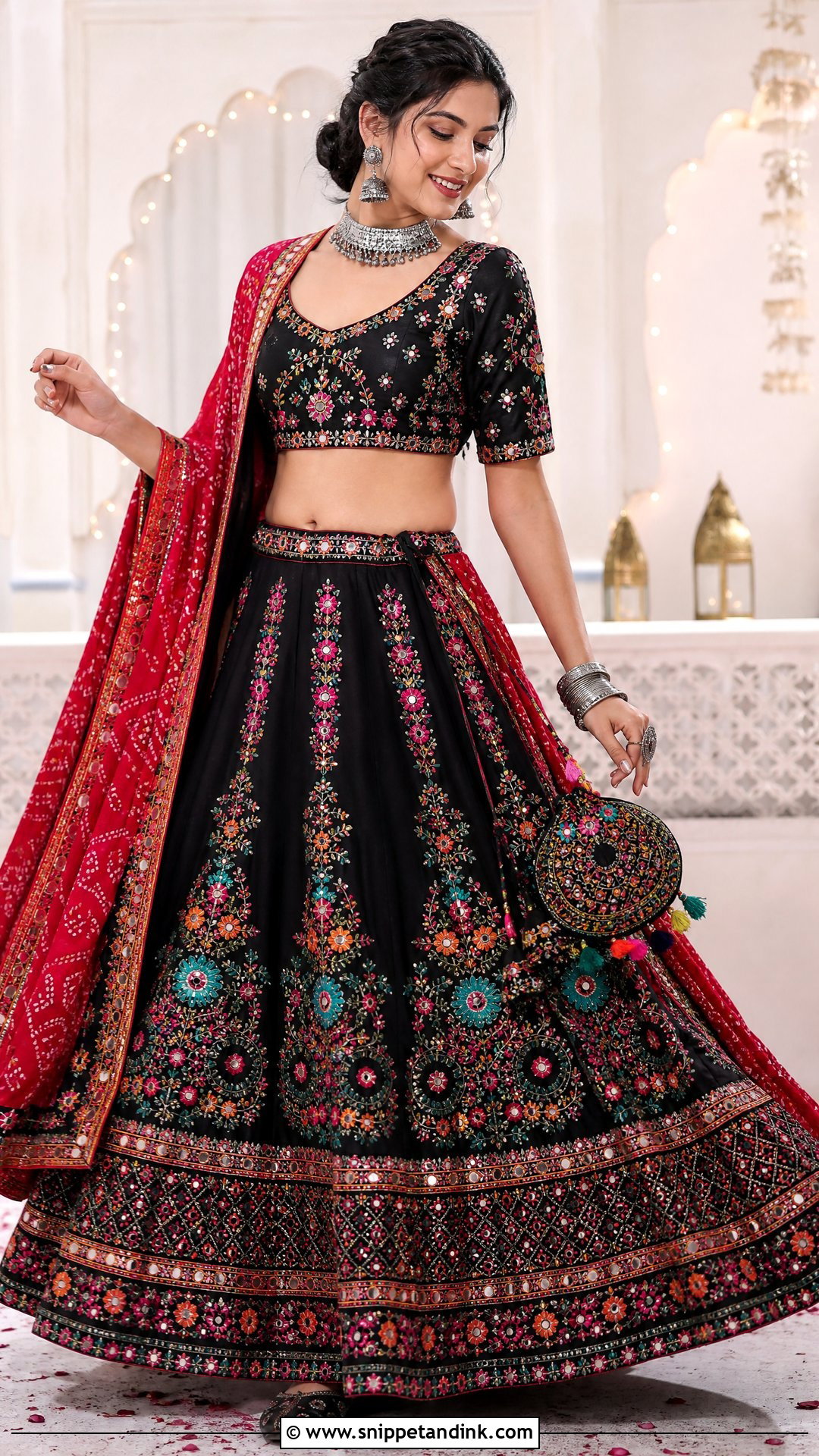 Black Rajasthani Embroidered Lehenga - Snippet and Ink - 20 Rajasthani Lengha Ideas