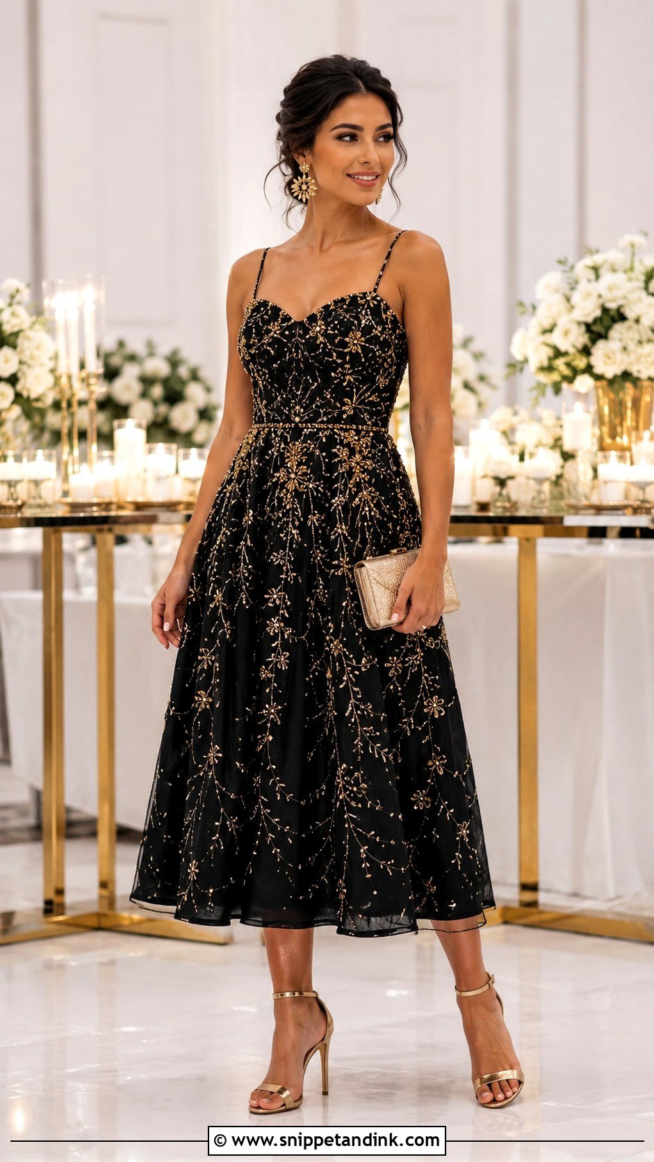 Black Reception Dress With Gold Details - Snippet and Ink - 25 Black and Gold Wedding Dress Ideas