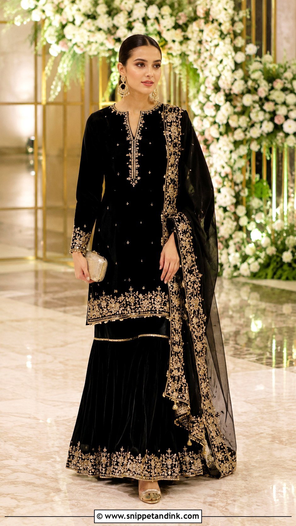 Black Reception Gharara Dress - Snippet and Ink - 30 Indian Muslim Wedding Dresses