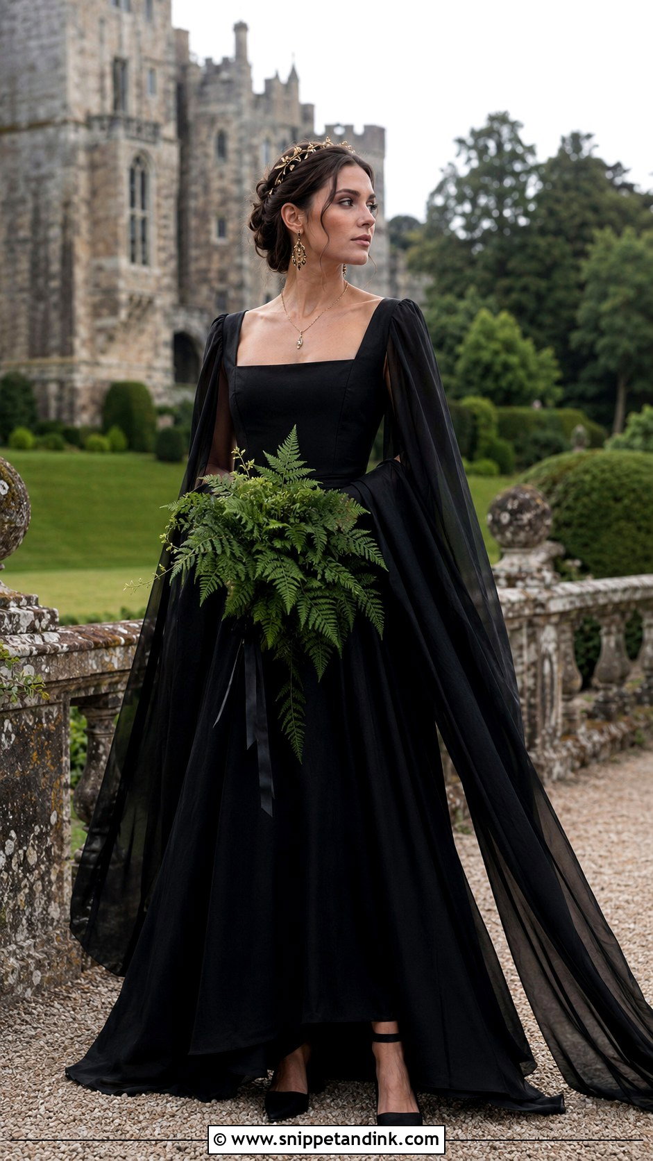 Black Renaissance Sleeve Wedding Dress - Snippet and Ink - 20 Dark Fairytale Wedding Dress Ideas