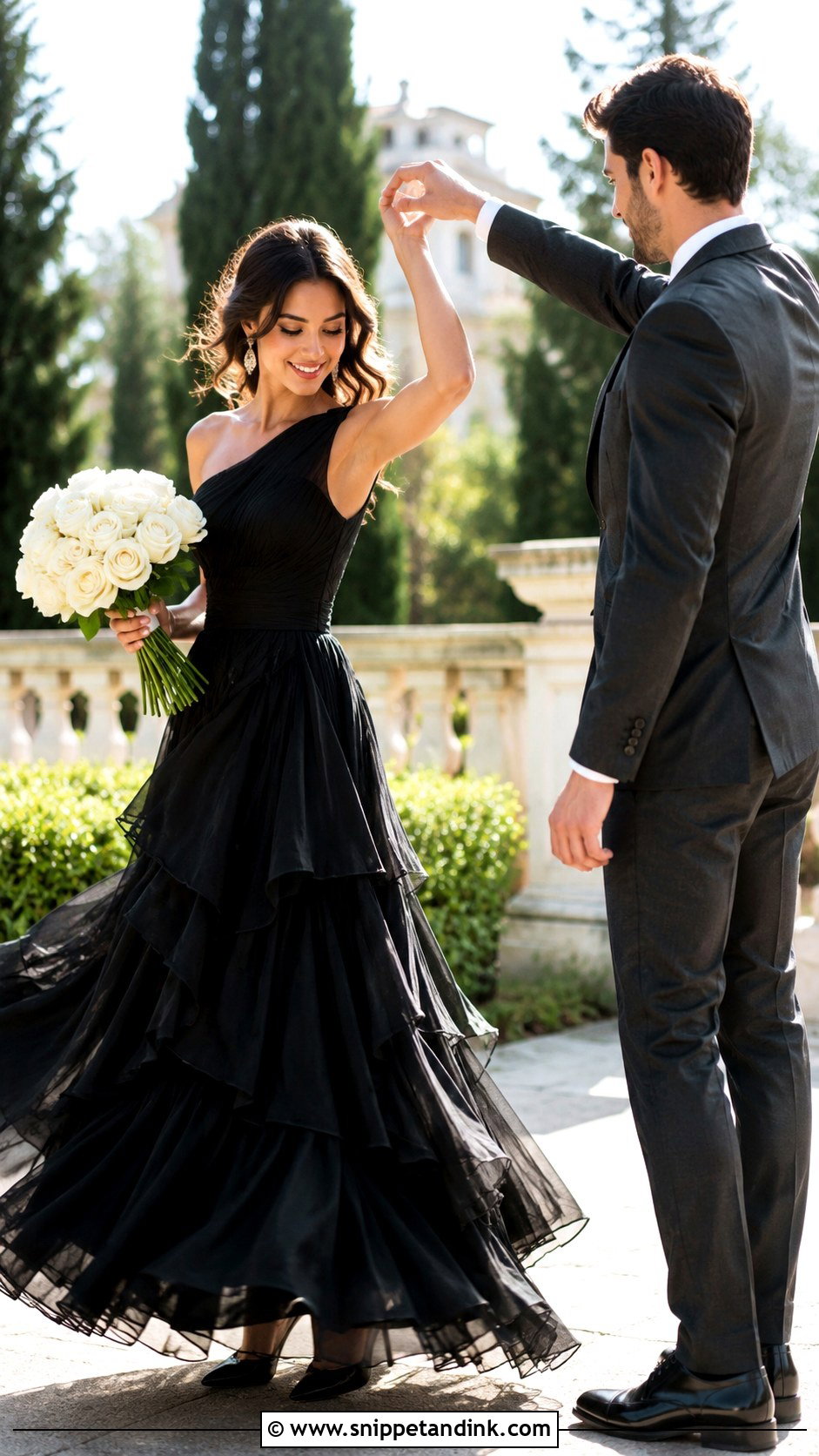 Black Ruffle Maxi Prewedding Dress - Snippet and Ink - 20 Black Prewedding Dress Ideas