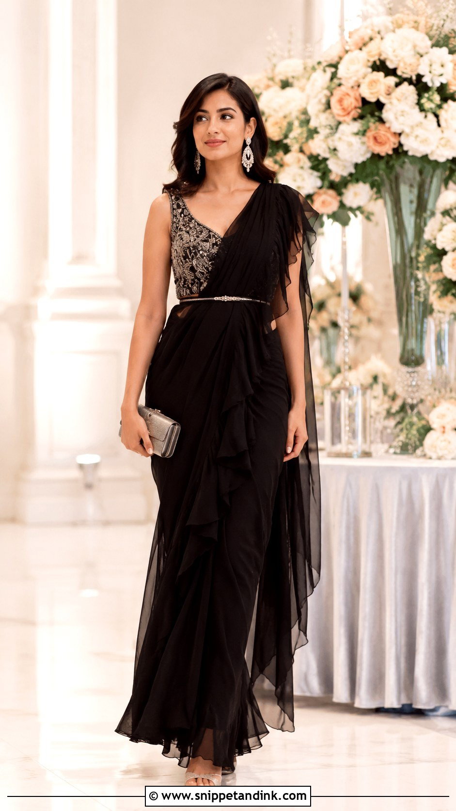 Black Ruffle Saree - Snippet and Ink - 20 Black Indian Wedding Dress Ideas