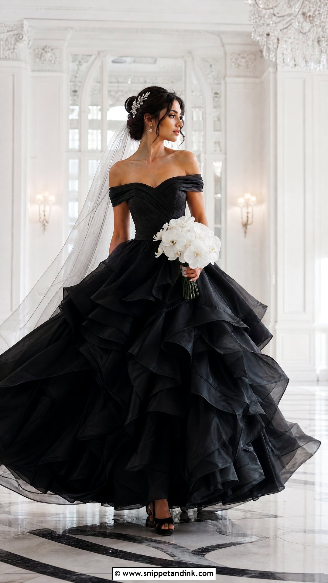 Black Ruffled Organza Princess Wedding Dress - Snippet and Ink - 20 Princess Wedding Dresses Black