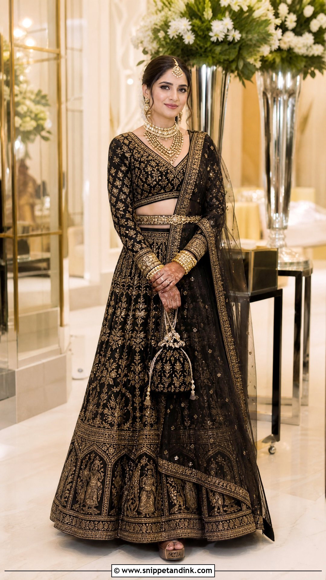 Black Sabyasachi Reception Lehenga - Snippet and Ink - 20 Indian Bridal Wear Sabyasachi Brides Ideas