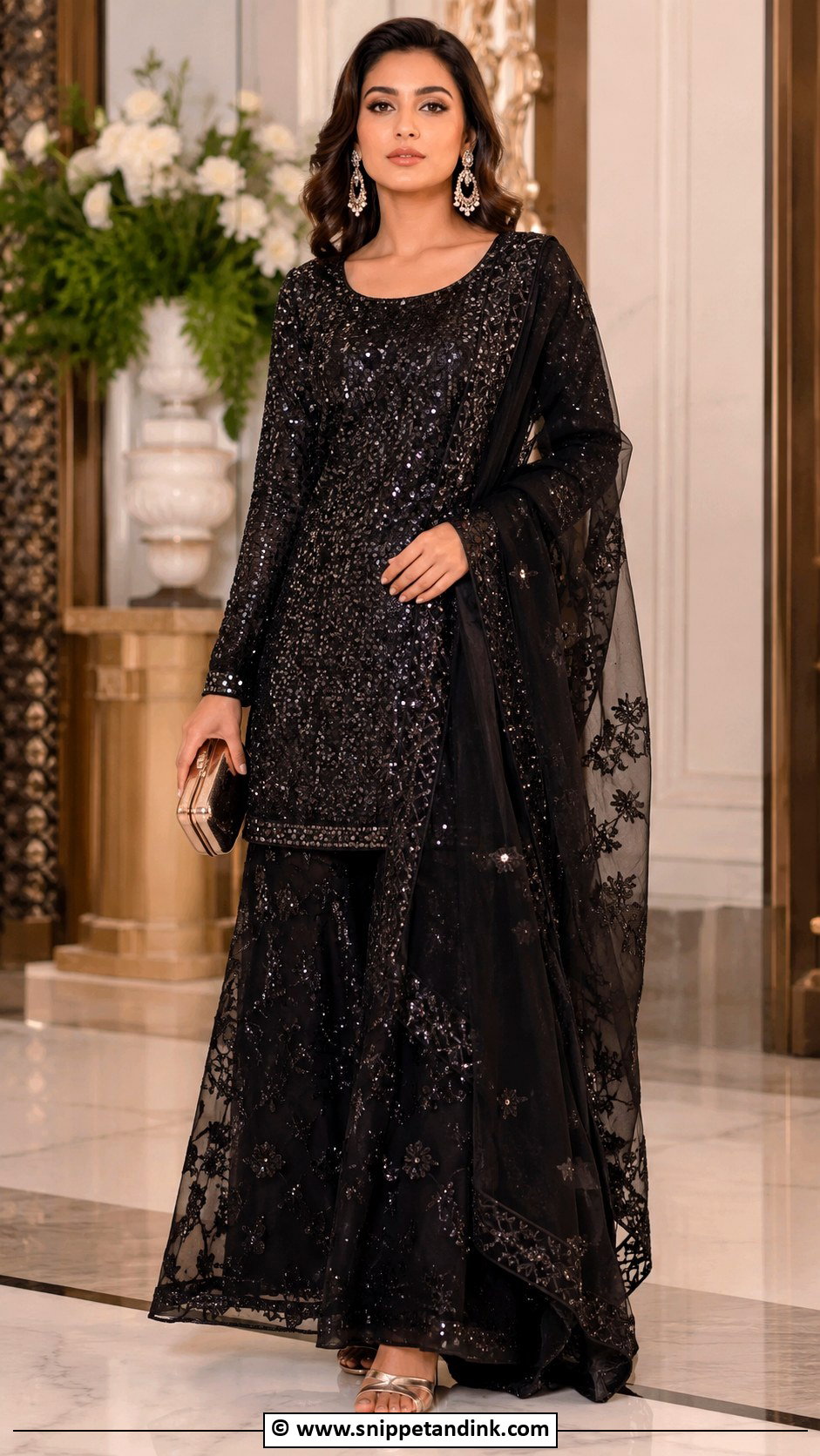 Black Sarara Dress For Reception - Snippet and Ink - 30 Sarara Dress Indian Weddings Ideas