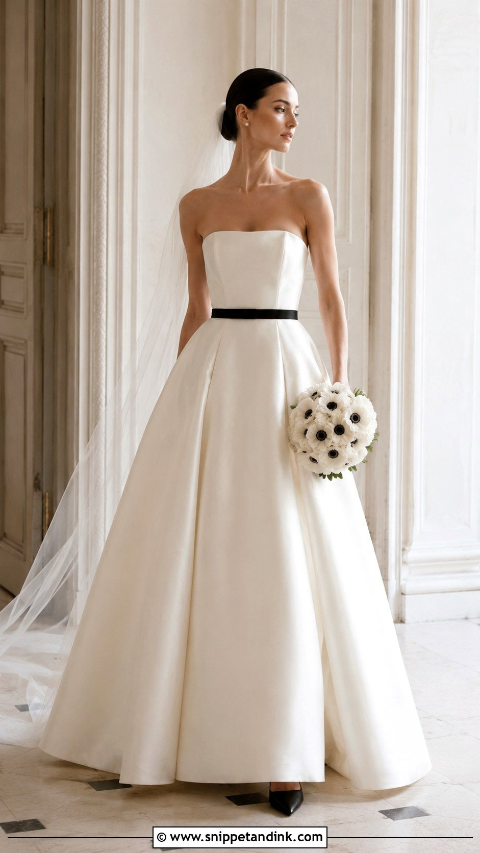 Black Sash Vera Wang Wedding Dress - Snippet and Ink - 20 Vintage Vera Wang Wedding Dress Ideas